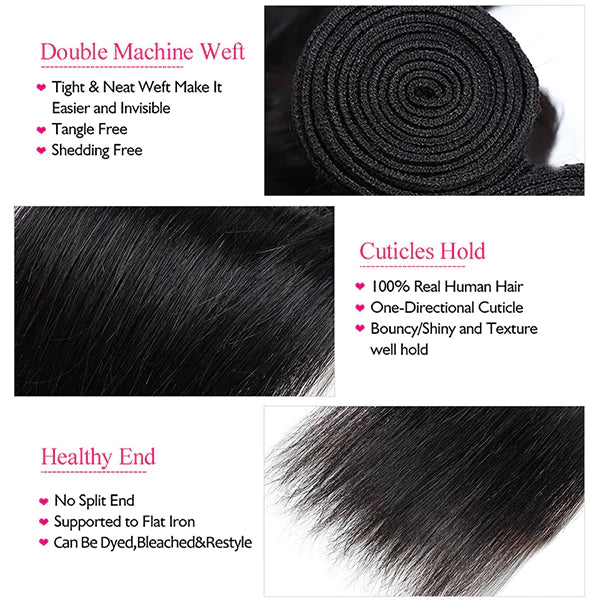 Straight Weave Bundles With Closure 4x4 Lace Closure With 3 Bundles Brazilian 100% Human Hair Extensions With Closure