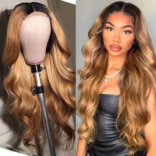 Natural Black Root Color Ombre 5x5 Top Glueless Undetectable HD Swiss Lace Loose Body Wave